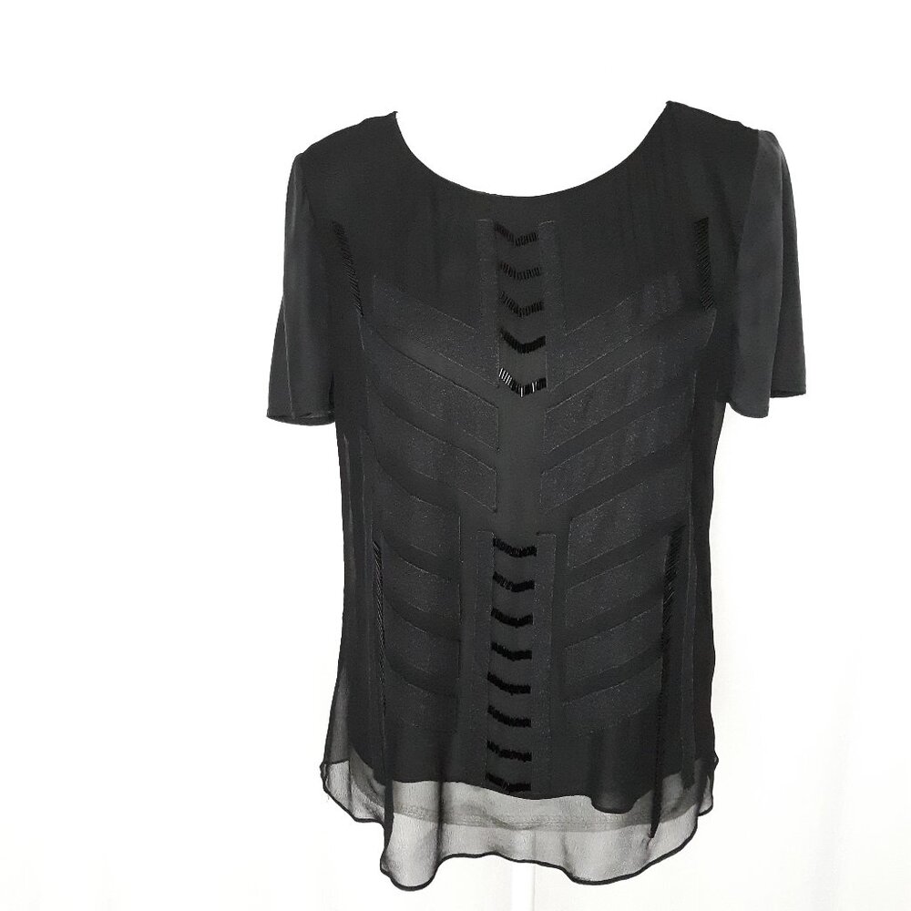 Addison Women's Silk Aztec Detail Blouse Beaded and Layered